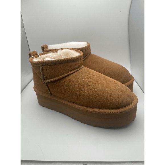 CUSHIONAIRE Women's COZY Genuine Suede pull on platform boot, Chestnut 7 - Picture 1 of 6